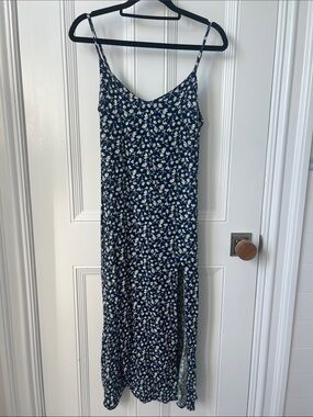 Reformation Navy and White Floral Slip Dress